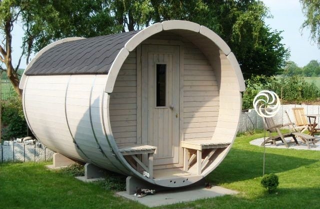 Sauna tonneau extérieur Ø2,2 x 3,5 m Sauna tonneau en bois thermo-traité - vue 2