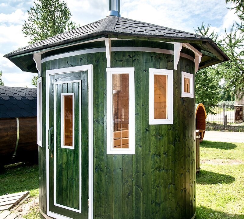 Sauna extérieur vertical ovale tonneau - vue 1