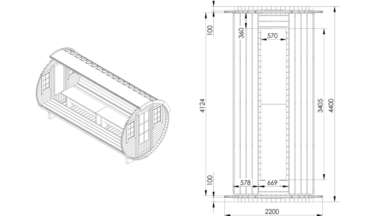 Plan du Tonneau communautaire meublé 2,2 x 4,4 m