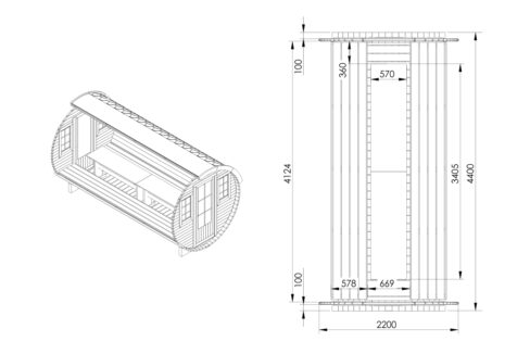 Plan du Tonneau communautaire meublé 2,2 x 4,4 m