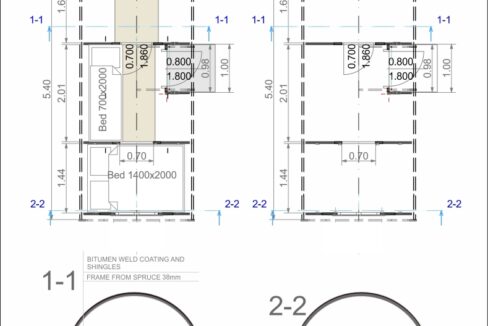 Plan du Tonneau de couchage à entrée latérale 2,2 x 5,4 m
