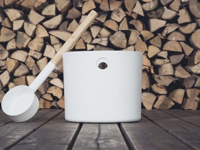 Duo seau et louche de sauna blanc - vue principale