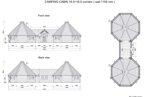Plan du Double cabane de camping 33 m²