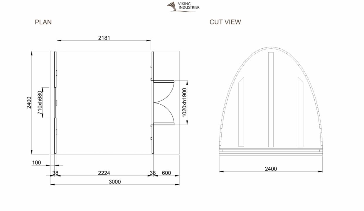 Plan du Pod en bois thermo-traité 2,4 x 3 m