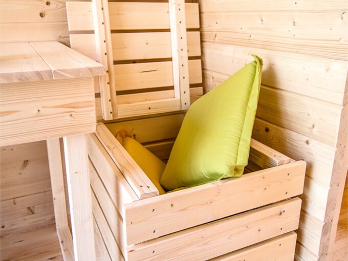Pouf en bois pour pod de camping - vue principale