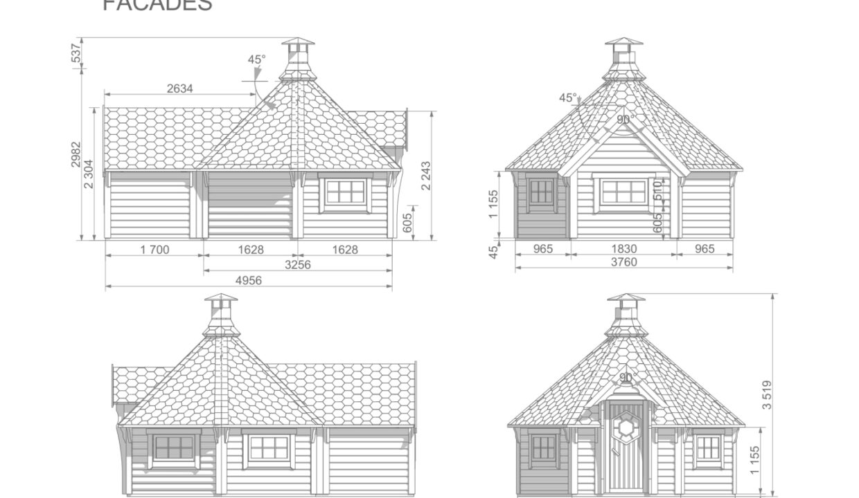 Plan de Kota grill en bois 9,2 m² avec extension