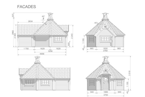 Plan de Kota grill en bois 9,2 m² avec extension