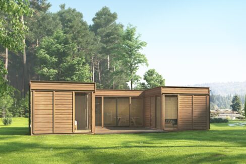 Cube glamping isolé en U 51 m² - vue principale