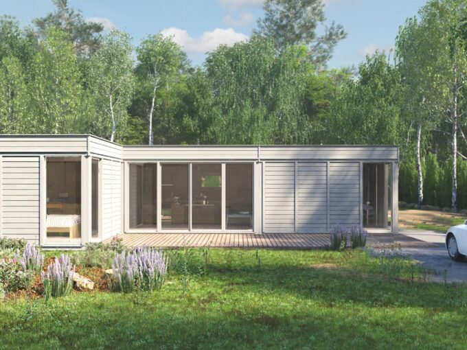 Cube glamping en L 42 m² - vue principale