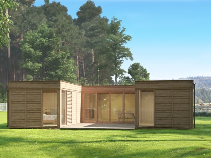 Cube glamping en U 51 m² - vue principale