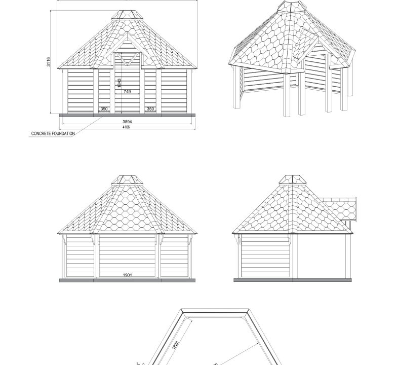 Plan du Kota ouvert en bois 9,2 m²